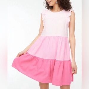 J. Crew Pink Colorblock Linen Blend Tiered Dress Size 6